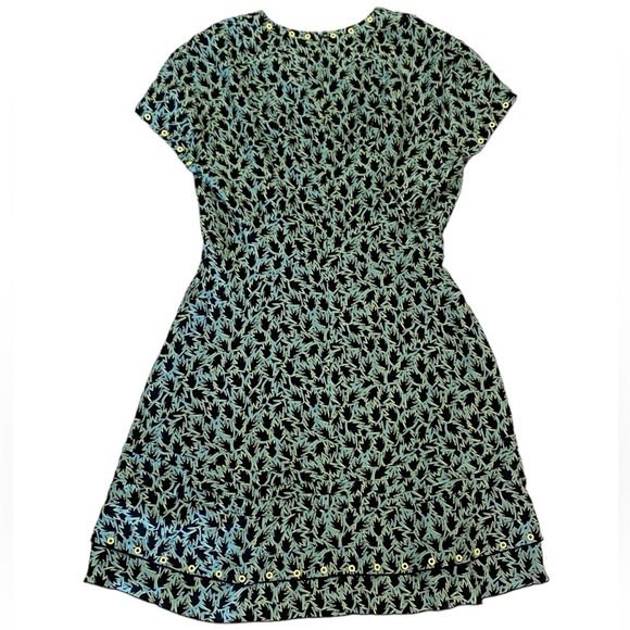 NWT Derek Lam 10 Crosby Dress Leaf Print Grommet Detail Mini in Aqua Black Size8 - Picture 2 of 10